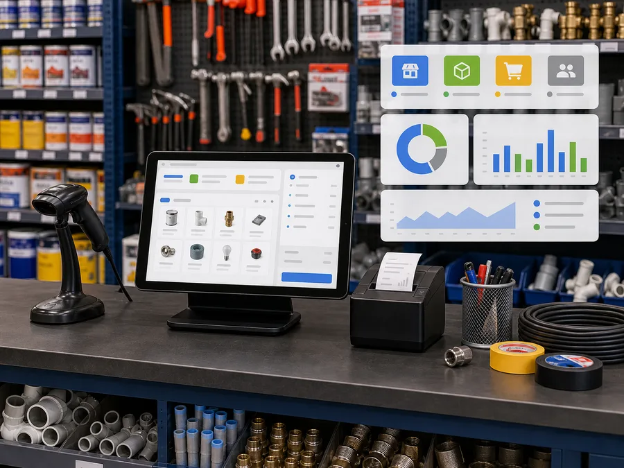 Hardware store counter with POS system