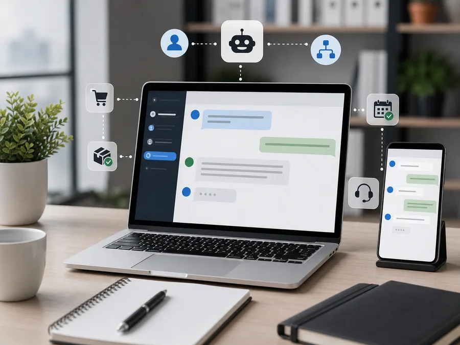 Messaging automation dashboard on a laptop and phone
